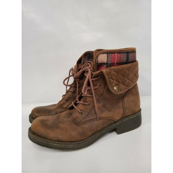 American Eagle Outfitters Brown Ankle Boots with Plaid Detail - Picture 1 of 11